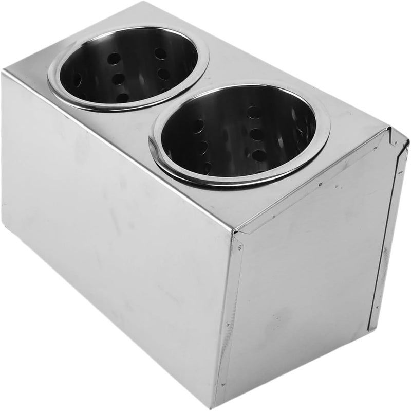 Commercial Utensil Holder, Stainless Steel Cylinder Flatware Organizer Countertop Silverware Caddy with Removable Storage Bucket for Restaurant Buffet (2 Compartment 700ml) - Image 4