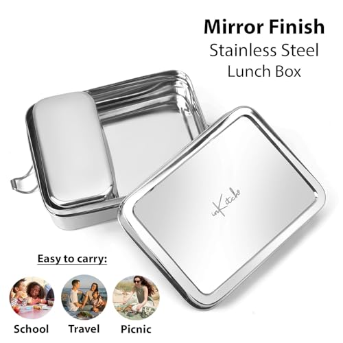 inKitch Steel Tiffin Box for Office | 650ML Premium Stainless Steel Square Lunch Box | Leak-Proof Stainless Steel Lunch Box & Office | Durable Rectangle Steel Box with Inner Container & Lock Clip - Image 3