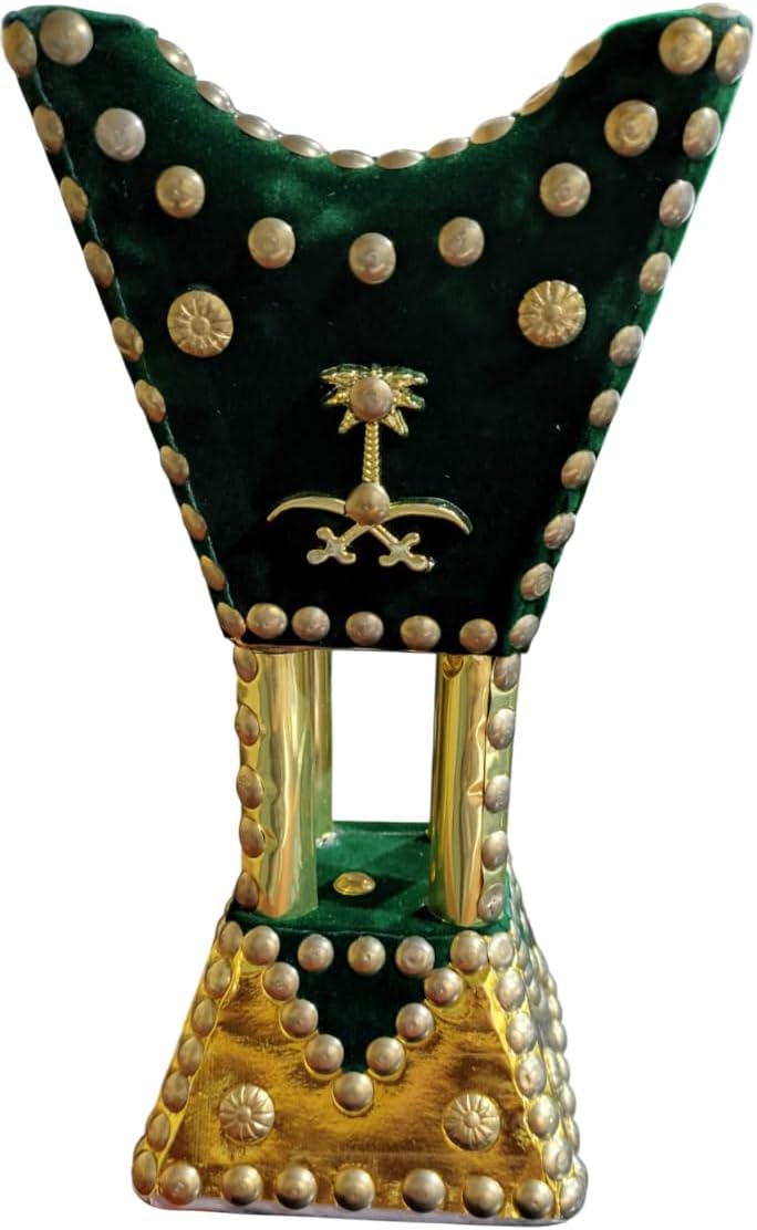 FWM Wooden Velvet Covered Incense Burner for Oud and Bakhoor, 22 cm Height, 12 cm Width (GREEN) - Image 1