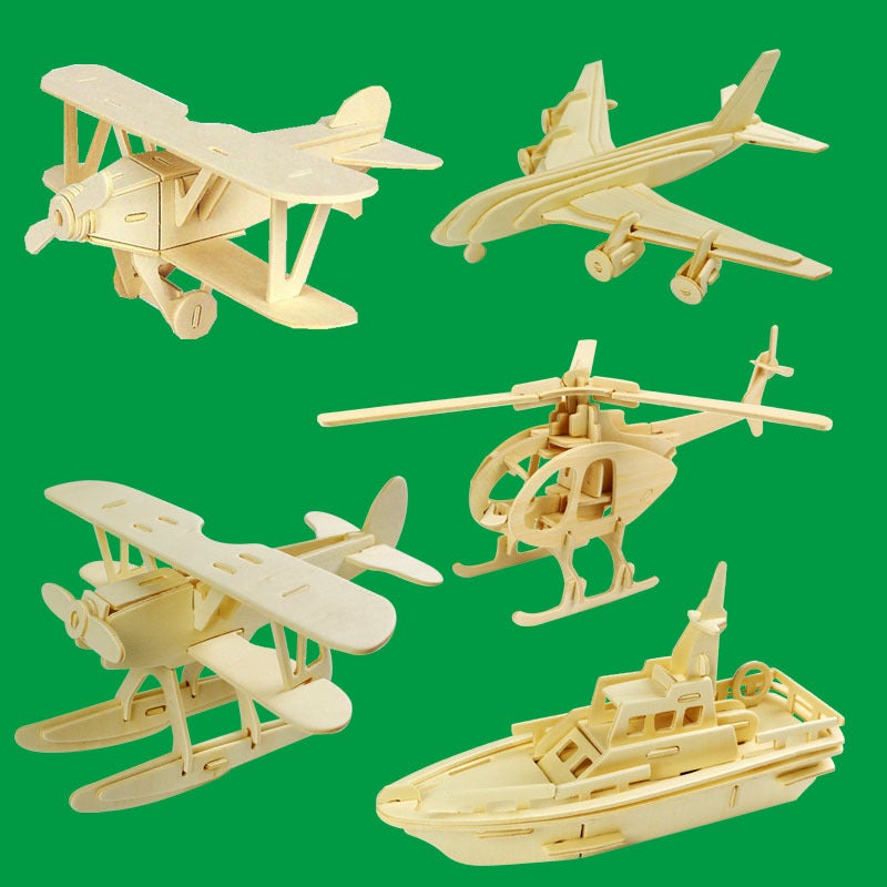 3D Stereo Puzzle Wooden Children'S Educational Toy Model Airplane Diy Handmade Building Blocks Crafts Same Model - Image 2