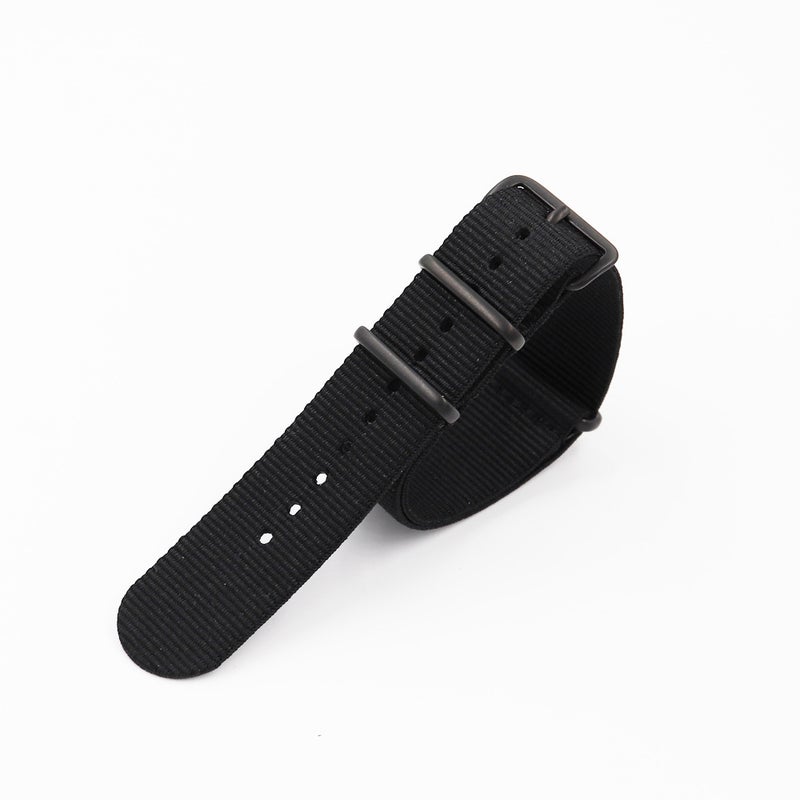Generic NATO Nylon Canvas Watch Strap Pure Color 3-Ring Black Buckle One-piece HS-Black 