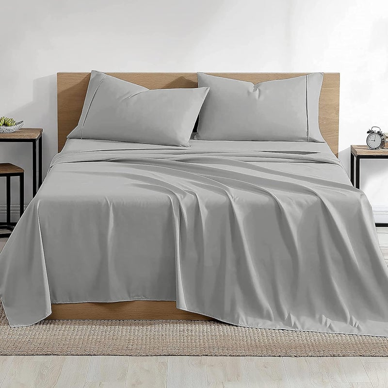 Filbert Platinum Premium Collection Egyptian Cotton Bedsheet 400TC Silver Grey Bedsheet with 2 Pillow Covers Queen - Image 1