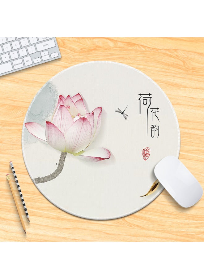National Tide Lotus Small Size Mouse Pad Chinese Style Brush Painting Office Desk Mat Lock Edge Thickened Round Simple Flower And Bird For Men 