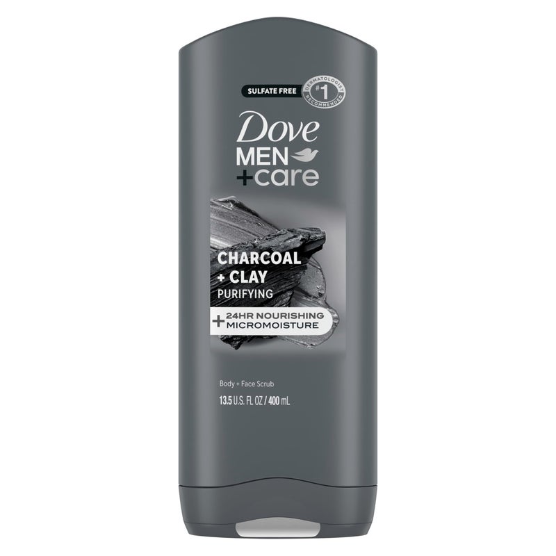 Dove Men+Care غسول الجسم والوجه للرجال دوف مين + كير بالفحم النقي والطين مع تقنية الترطيب الميكروي المغذية لمدة 24 ساعة، 13.5 أونصة - Image 1