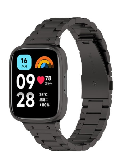 Three-bead Metal Watch Band with Watch Frame For Redmi Watch 3 2 in 1 (Black)