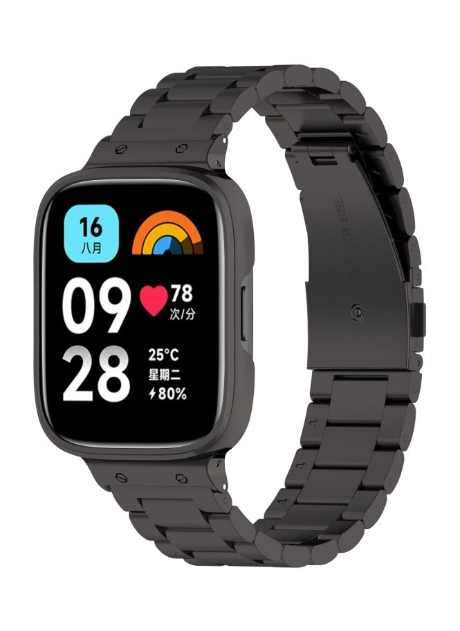 Generic - Three-bead Metal Watch Band with Watch Frame For Redmi Watch 3 2 in 1 (Black) - Image 1