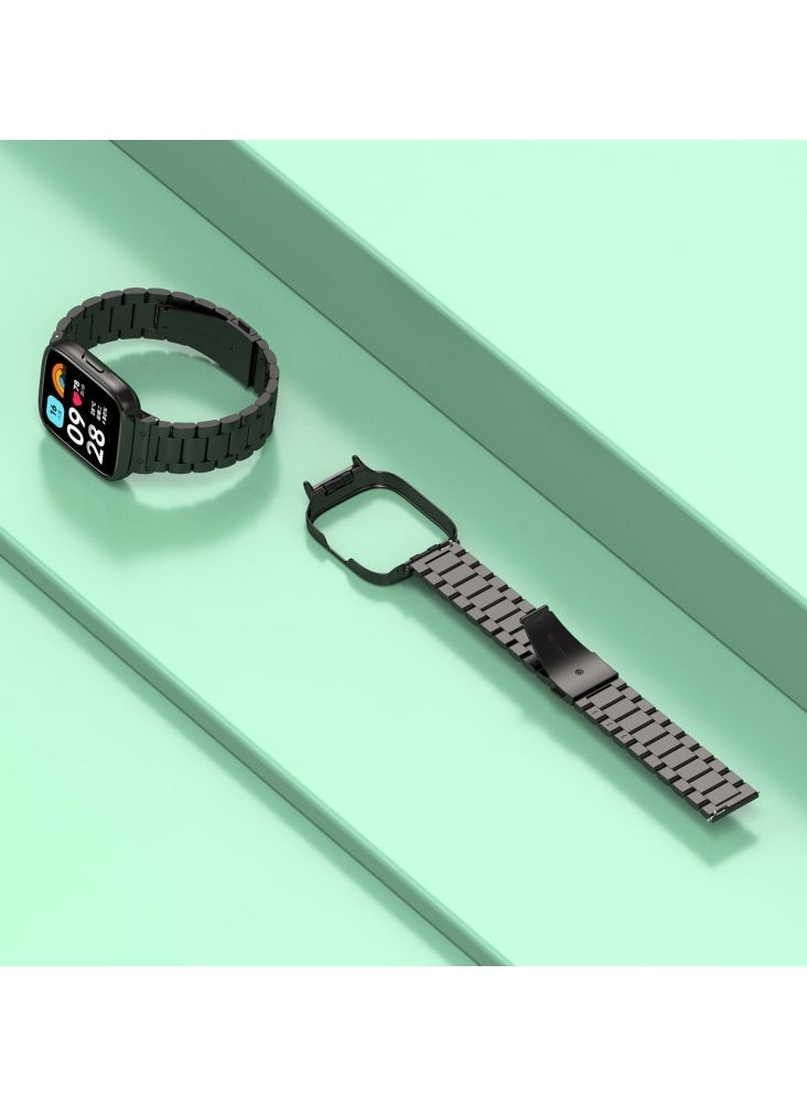 Generic - Three-bead Metal Watch Band with Watch Frame For Redmi Watch 3 2 in 1 (Black) - Image 1
