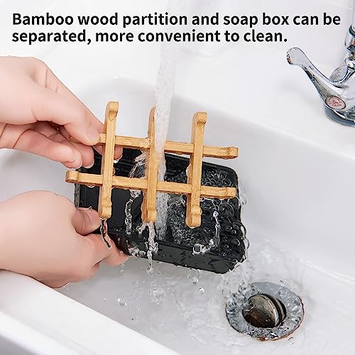 Maqqet Bamboo Soap Dishes for Shower with Drainage Wooden Soap Bar Holder for Bathroom Soap Tray Easy to Clean, Durable and with Non-Slip Pads(Single Black Square) - Image 4