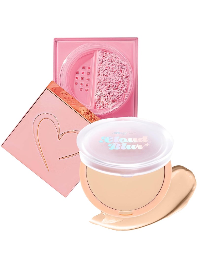 Glam Lux Beauty Bundle Beauty Creations Pink Cloud Pink Loose Setting Powder  Amorus Cloud Blur Matte Balm Foundation Minimizes Pores Matte Finish 14HR Shine Control Soft Fair 