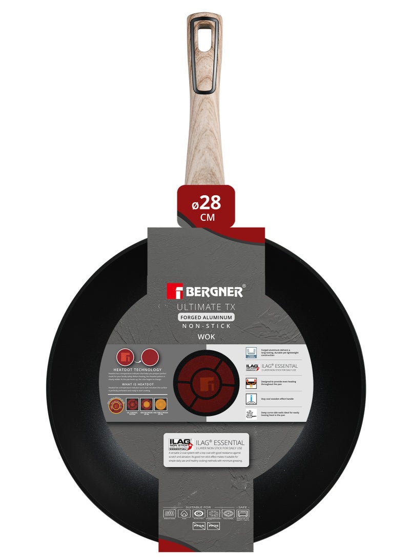 BERGNER ULTIMATE TX FORGED ALUMINUM WOK 28 CM WITH HEATDOT TECHNOLOGY, INDUCTION BOTTOM, GREY COLOR, BG36178GY - Image 4