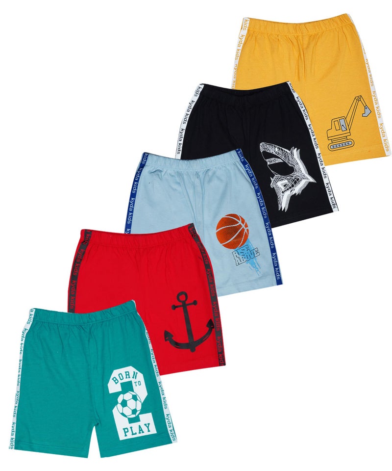 KYDA KIDS® Boys 100% Pure Cotton Printed Regular Fit Knee Length Shorts | Soft Breathable Casual Summer Wear | Comfortable Everyday Shorts for Boys (Pack of 5) - Image 1