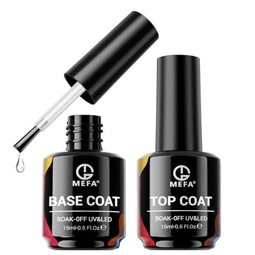 MEFA 2 Pcs 15ml Gel Top Coat and Base Coat Set, No Wipe Gel Nail Polish Base and Top Coat, Long Lasting Glossy Shine Effect Soak Off LED Nail Lamp Art DIY Manicure Holiday Gifts - Image 1