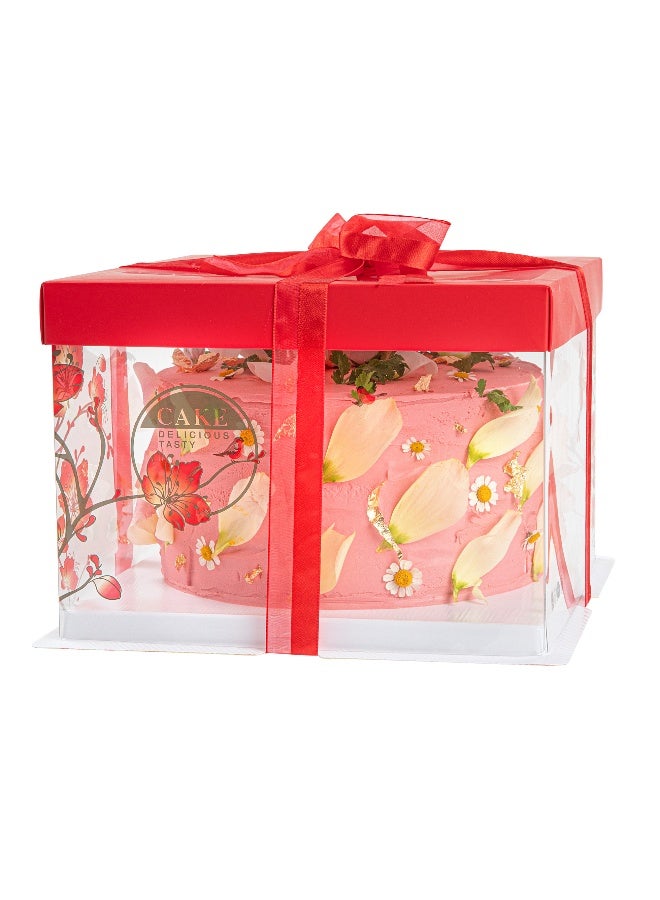 Restaurantware 8.5 Inch x 6.75 Inch Transparent Cake Boxes, 10 Red Lid Clear Cake Boxes - No Grease Base, Red Ribbon, Clear Plastic Birthday Cake Boxes, Bird Accent, For Weddings Or Birthdays - Image 2