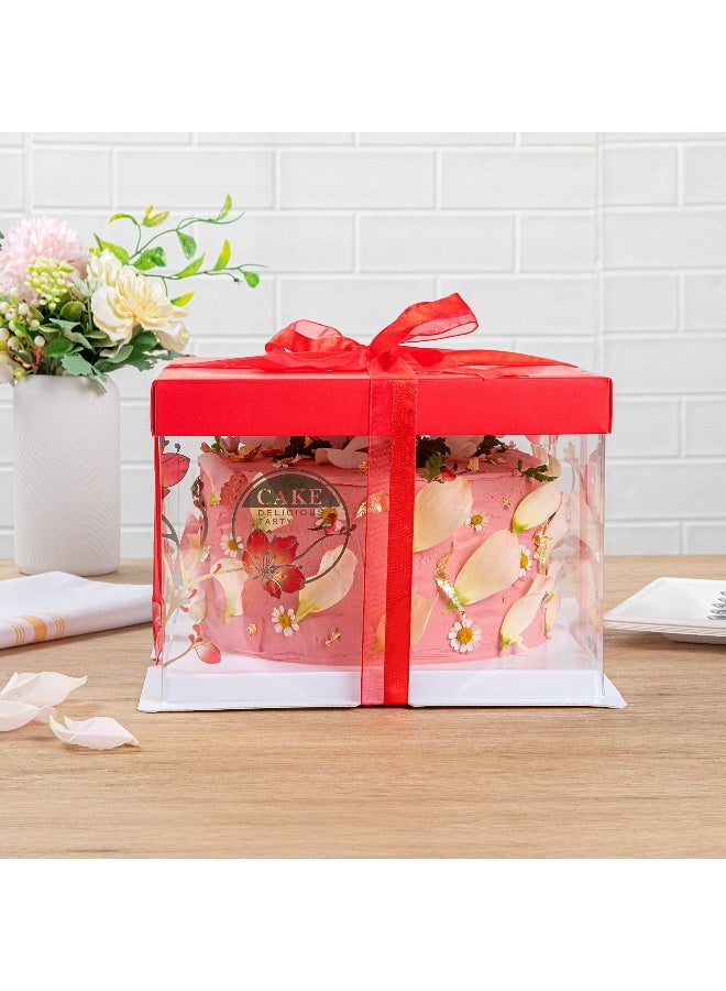 Restaurantware 8.5 Inch x 6.75 Inch Transparent Cake Boxes, 10 Red Lid Clear Cake Boxes - No Grease Base, Red Ribbon, Clear Plastic Birthday Cake Boxes, Bird Accent, For Weddings Or Birthdays - Image 3
