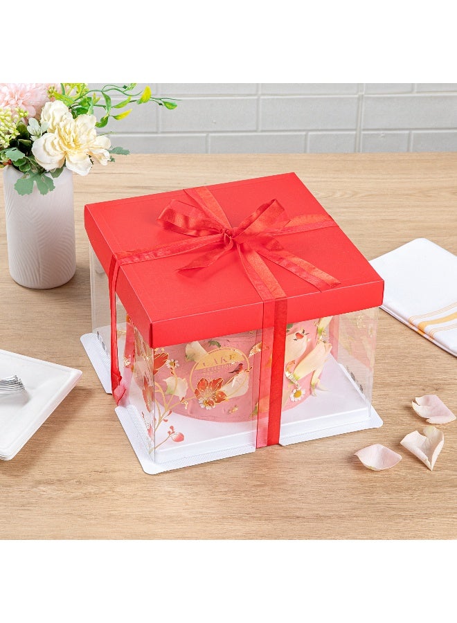 Restaurantware 8.5 Inch x 6.75 Inch Transparent Cake Boxes, 10 Red Lid Clear Cake Boxes - No Grease Base, Red Ribbon, Clear Plastic Birthday Cake Boxes, Bird Accent, For Weddings Or Birthdays - Image 4