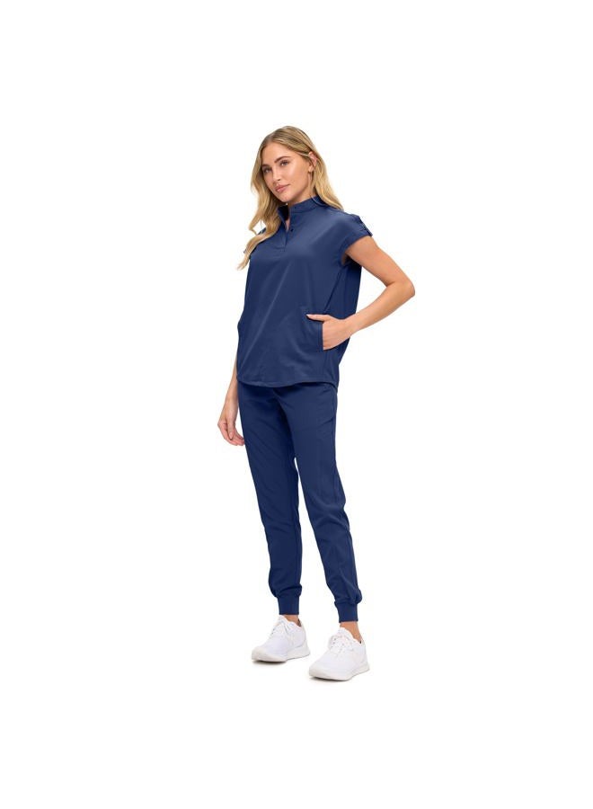 MONARCH UNIFORMS طقم سكراب للنساء مع قميص سكراب كبير الحجم مع ياقة ماندارين. طقم سكراب مريح للغاية للنساء، أزرق داكن، M - Image 2