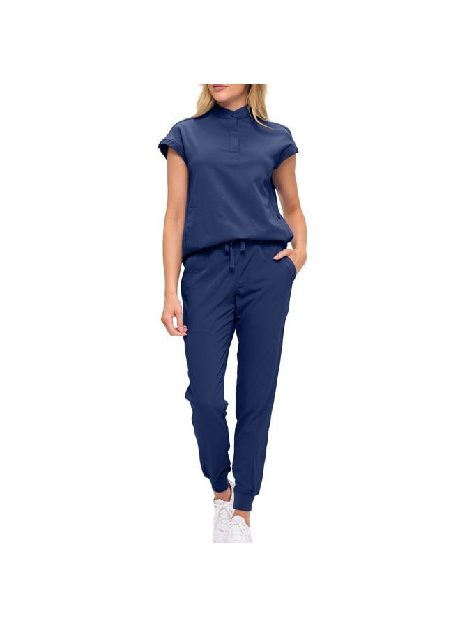 MONARCH UNIFORMS طقم سكراب للنساء مع قميص سكراب كبير الحجم مع ياقة ماندارين. طقم سكراب مريح للغاية للنساء، أزرق داكن، M - Image 1