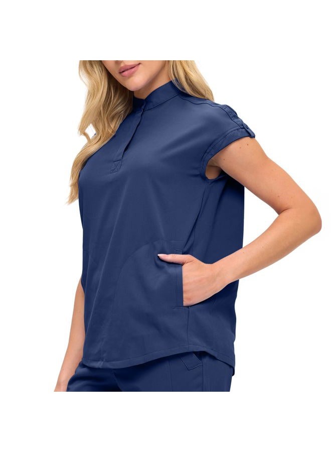 MONARCH UNIFORMS طقم سكراب للنساء مع قميص سكراب كبير الحجم مع ياقة ماندارين. طقم سكراب مريح للغاية للنساء، أزرق داكن، M - Image 4