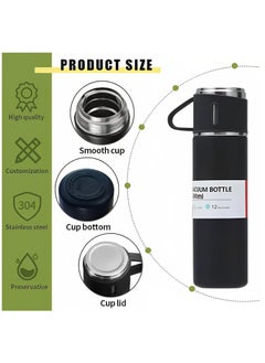 Arabest Thermos Bottle with 2 Extra Cups, 500ml Vacuum Flask Set, Stainless Steel, Leak proof, Travel Bottles for Hot and Cold drinks (Black)  - Image 2