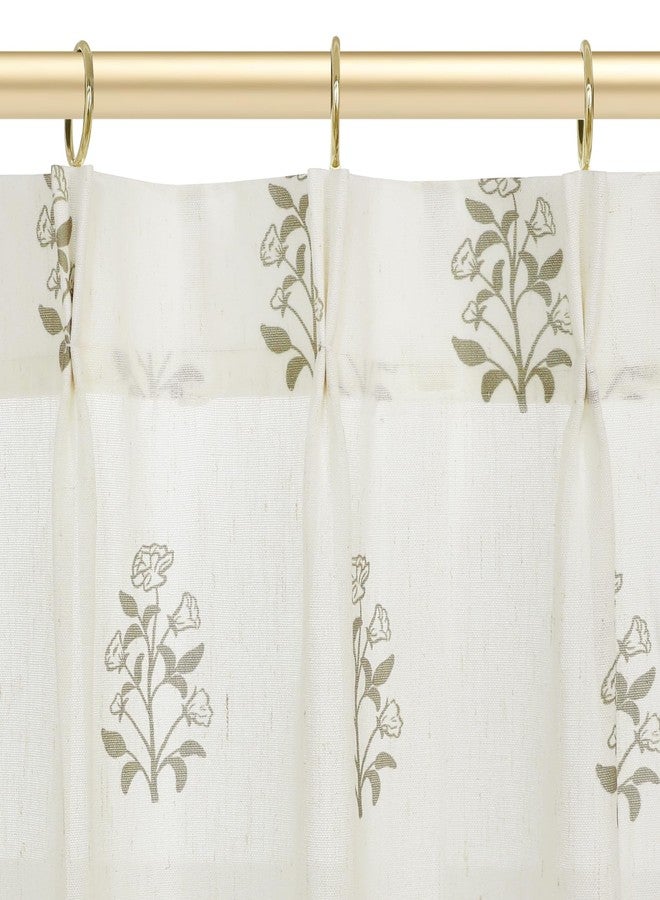 Lino Rosa Cafe Curtains for Kitchen, Pleated Pleated Small Window Curtains Over Sink, Modern Farmhouse Neutral Linen Transparent Taupe Floral Block Print 24 Inch Long Half Curtain for Windows - Image 2