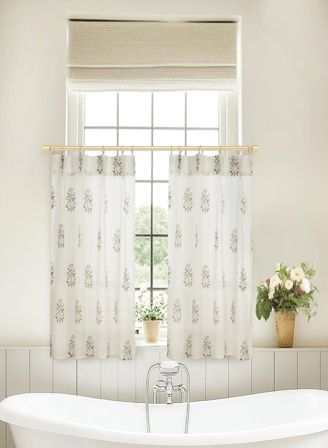 Lino Rosa Cafe Curtains for Kitchen, Pleated Pleated Small Window Curtains Over Sink, Modern Farmhouse Neutral Linen Transparent Taupe Floral Block Print 24 Inch Long Half Curtain for Windows - Image 5