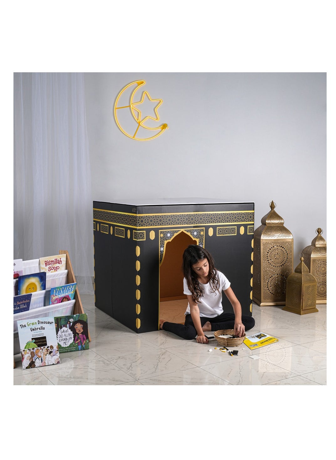 HilalFul Cardboard Playhouse - Kaaba | DIY Activity for Kids | Imaginative Play | For Indoor Play | Islamic Gift for Kids and Children | Eduactional and Learning Toy | Easy To Assemble | Lightweight 