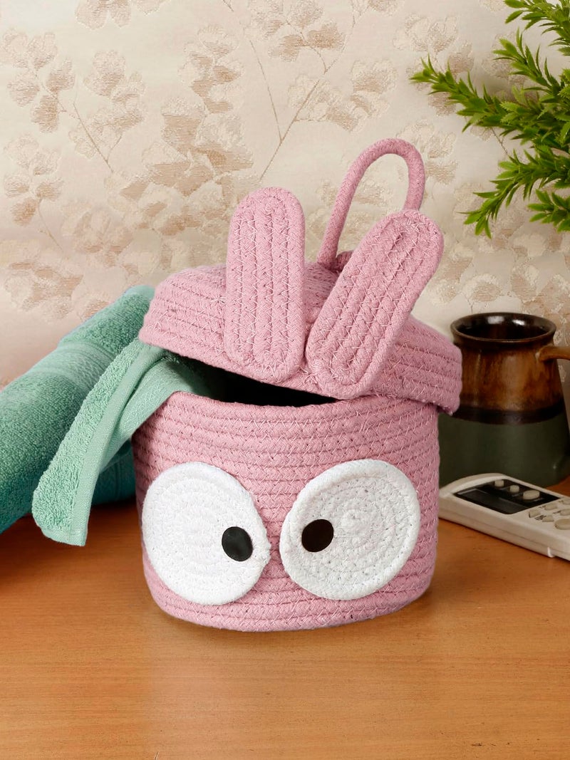 Juteify Cartoon Design Cotton Multi Purpose Organiser with Lid for Bathroom Living Room & Kitchen Organiser Box Vanity Box First aid Box (Pink)  - Image 2