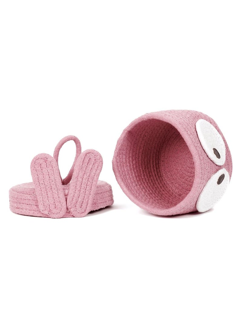 Juteify Cartoon Design Cotton Multi Purpose Organiser with Lid for Bathroom Living Room & Kitchen Organiser Box Vanity Box First aid Box (Pink)  - Image 4