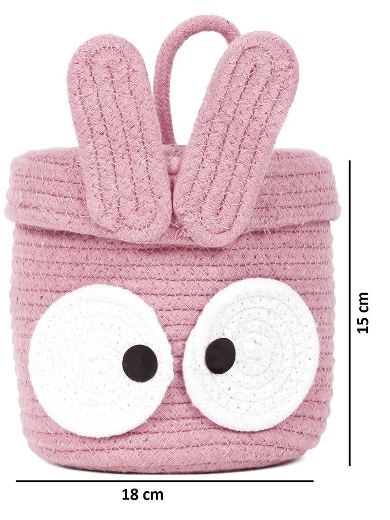 Juteify Cartoon Design Cotton Multi Purpose Organiser with Lid for Bathroom Living Room & Kitchen Organiser Box Vanity Box First aid Box (Pink)  - Image 3