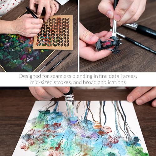 W.A. Portman WA Portman Blending Brush Set – 4 Soft Synthetic Acrylic Blending Brushes for Dry Brush Miniature Painting – Durable & Ideal for Smooth Transitions in Pastels, Charcoal, Watercolor, Ink & Acrylics - Image 3