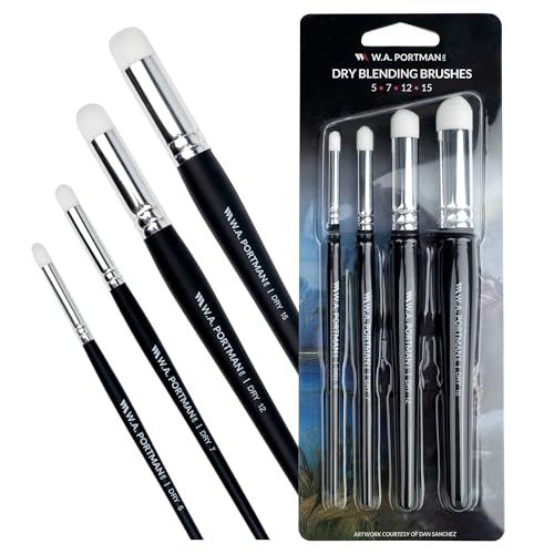 W.A. Portman WA Portman Blending Brush Set – 4 Soft Synthetic Acrylic Blending Brushes for Dry Brush Miniature Painting – Durable & Ideal for Smooth Transitions in Pastels, Charcoal, Watercolor, Ink & Acrylics - Image 1