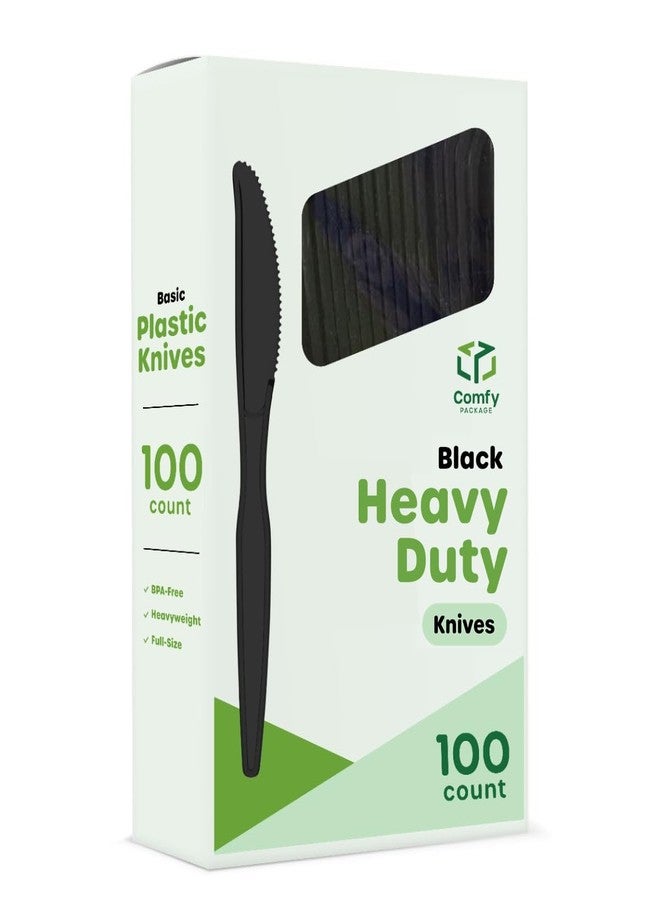 Gusto Comfy Package [100 Pack Basic Black Plastic Knives, Heavy Duty Disposable Utensils - Perfect for Parties, Events, and Dinner - Image 1