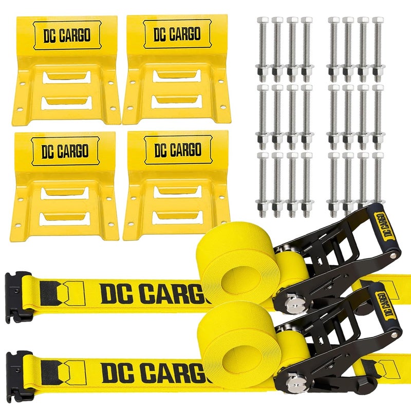 DC Cargo Mall E Track Wheel Chock UTV Tie Down Straps Kit 2 Pack 4500lb Break Strength  Heavy Duty Ratchet Tire Straps System for FourWheeler