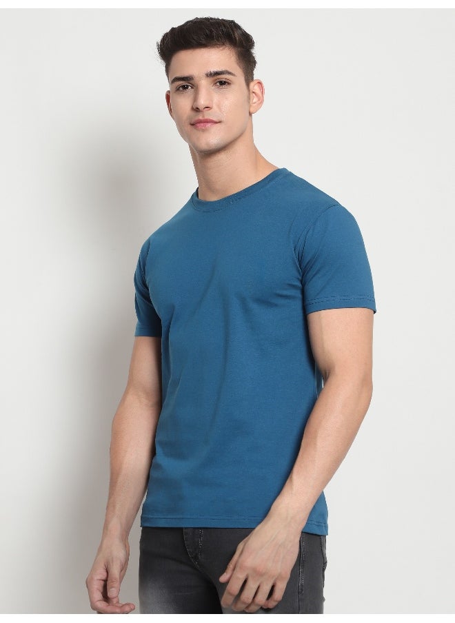 Beyoung - Teal Blue Plain T-shirt For Men - Image 1