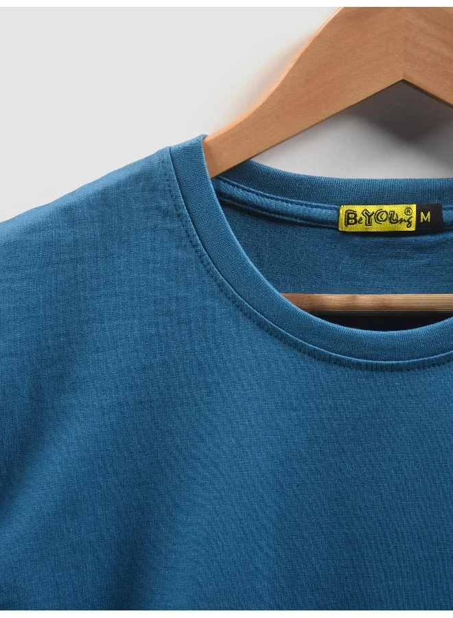 Beyoung Teal Blue Plain T-shirt For Men