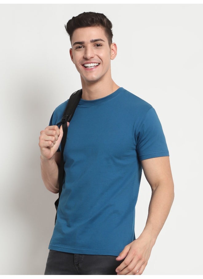 Beyoung - Teal Blue Plain T-shirt For Men - Image 1