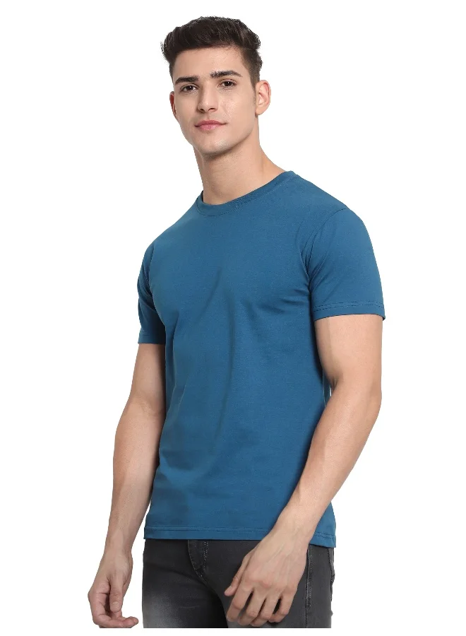 Beyoung Teal Blue Plain T-shirt For Men
