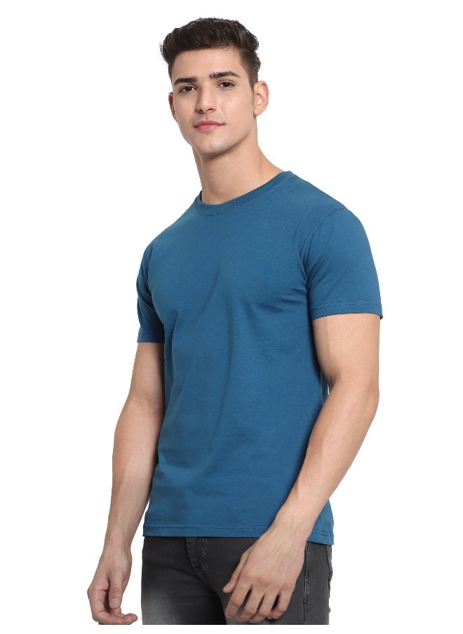 Beyoung - Teal Blue Plain T-shirt For Men - Image 1