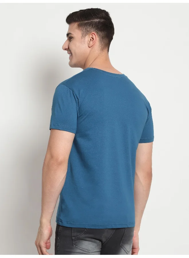Beyoung Teal Blue Plain T-shirt For Men