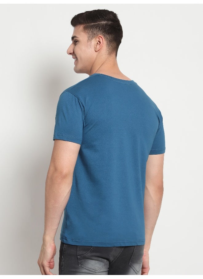 Beyoung - Teal Blue Plain T-shirt For Men - Image 1