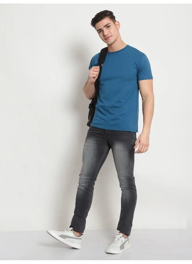 Beyoung Teal Blue Plain T-shirt For Men