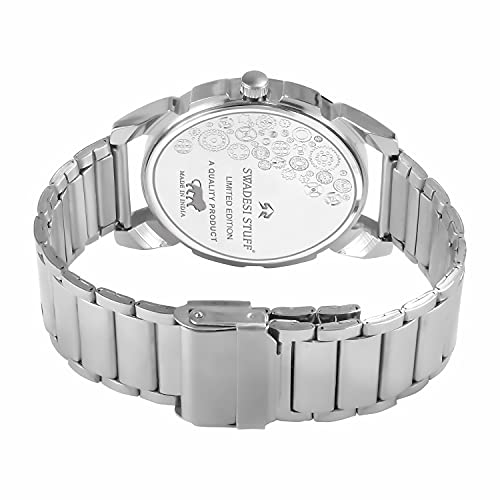 SWADESI STUFF White Dial Round Shape Elegant Day & Date Functioning Stainless Steel Strap Premium Analog Watch For Men And Boys, Band Color-Silver - Image 4