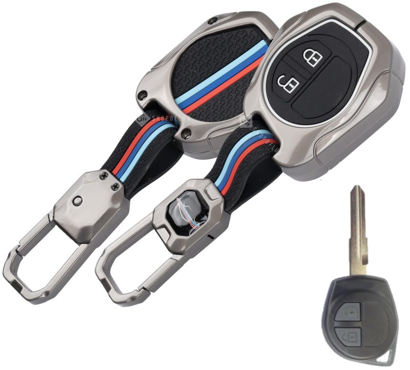SHOPOFLUX Metal Key Cover Compitable For Suzuki Swift | Ertiga | Wagonr | Celerio | Swift Dzire | Alto | Fronx | Breza | S Presso | Ignis 2 Button Remote Key, Black - Image 1