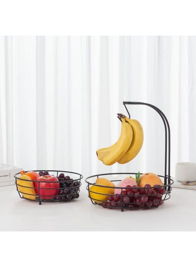 Relex 2 Tier Fruit Basket, Vegetables Countertop Bowl Storage With Banana Hanger, Detachable Bread, Snacks Baskets Holder Large Capacity Fruit Tray - Image 2
