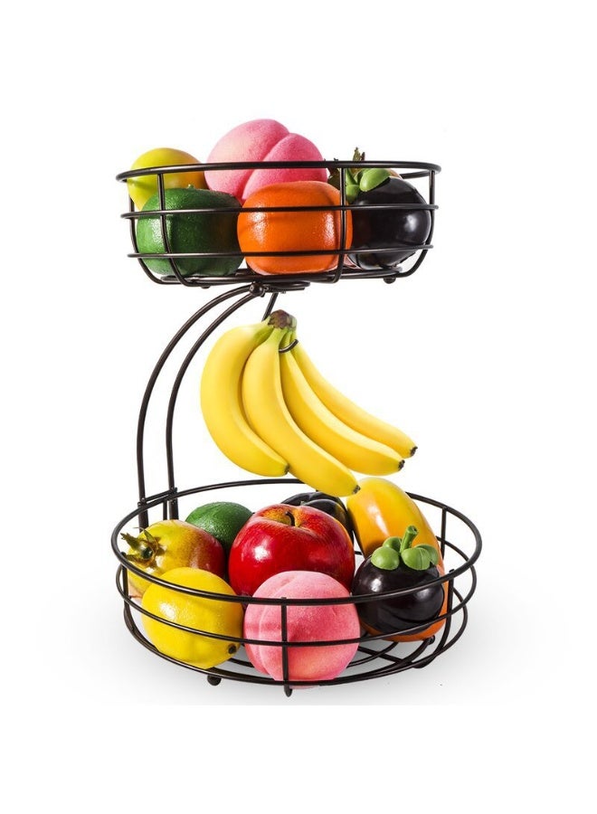 Relex 2 Tier Fruit Basket, Vegetables Countertop Bowl Storage With Banana Hanger, Detachable Bread, Snacks Baskets Holder Large Capacity Fruit Tray - Image 1