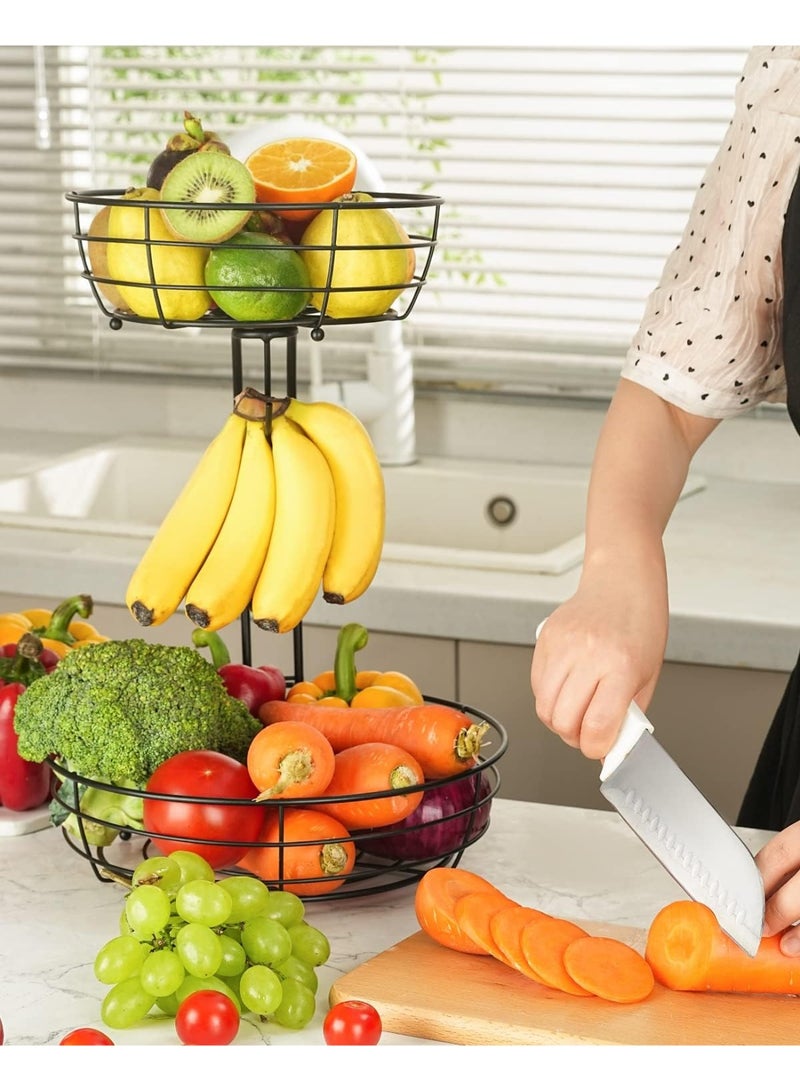 Relex 2 Tier Fruit Basket, Vegetables Countertop Bowl Storage With Banana Hanger, Detachable Bread, Snacks Baskets Holder Large Capacity Fruit Tray - Image 5