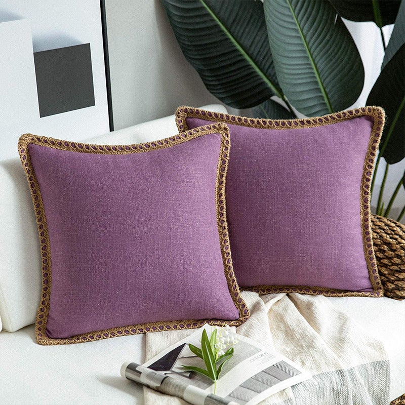 Solid Color Simple Comfortable Linen Edge Sofa Pillowcase Linen Cloth Ruffled Nordic Light Luxury Pillow Cushion Cover - Image 1