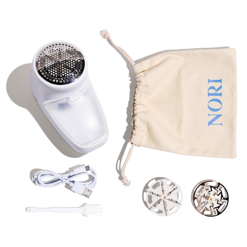 Nori Trim Fabric Shaver - Lint Remover for Clothes & Furniture Couch Pilling - Sweater Pill Remover - Clothes Shaver with 6 Precision Blades - Wireless and Rechargeable - White - Image 1