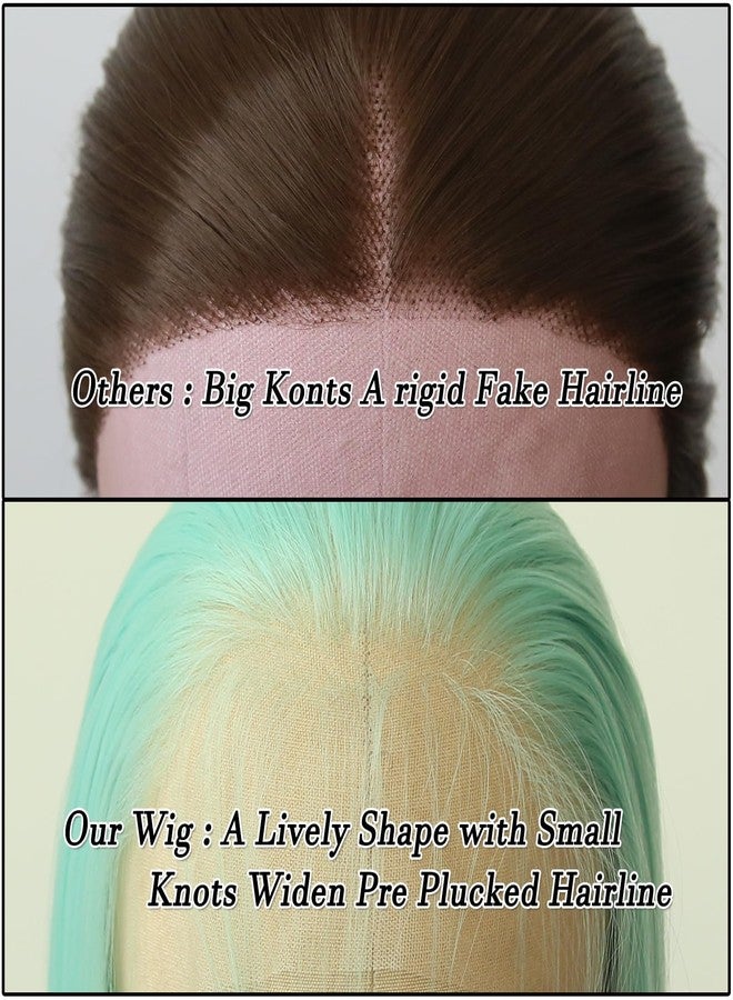 BTWTRY Mint Green Synthetic Lace Front Wig Long Straight Mint Lace Front Synthetic Wig Pre Plucked Natural Hairline Glueless Heat Resistant Fiber Hair Wig for Fashion Women (Mint Green) - Image 2