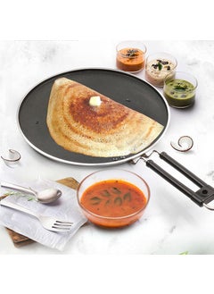 MILTON Pro cook MILTON Pro cook Black Pearl Aluminium Non Stick Flat Dosa Tawa 30 cm Gas Induction Compatible Bakelite Handle and Metal Spoon Friendly Grey 1 Years Warranty  - Image 3
